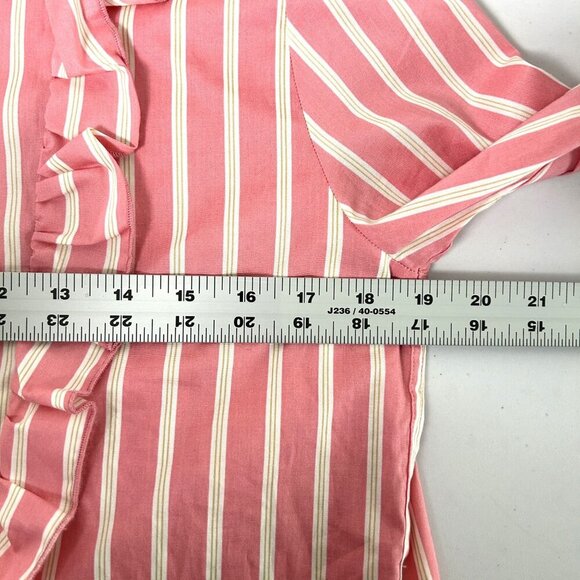 The Shirt Rochelle Behrens Button Up Ruffle Size M Pink Striped Long Sleeves - Picture 8 of 10